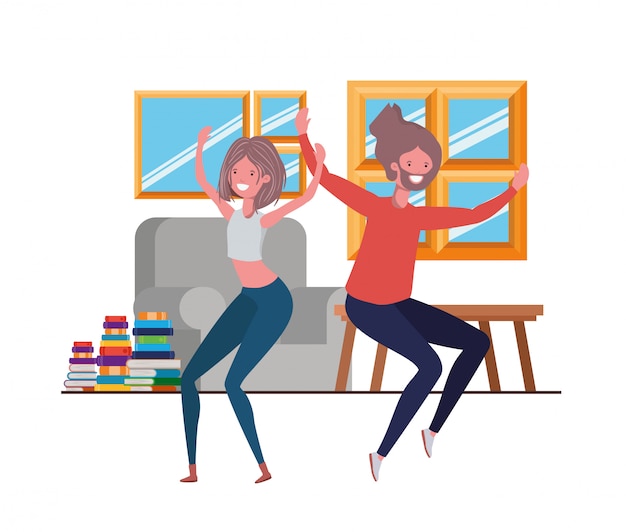 Premium Vector | Young couple dancing in living room character