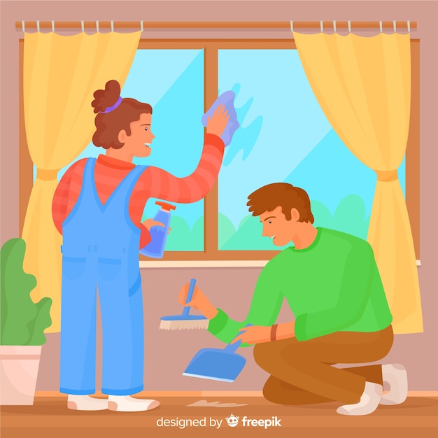 Free Vector Young Couple Doing Housework 