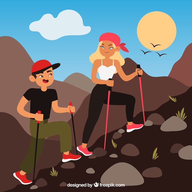 Young couple doing outdoor activities with flat
design