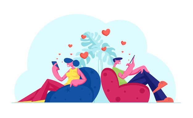 Premium Vector | Young couple friends or lovers communicating by ...