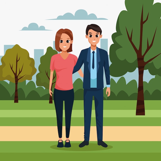 Free Vector | Young couple in the park scenery