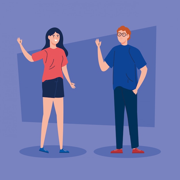 Premium Vector | Young couple togethers waving avatar character