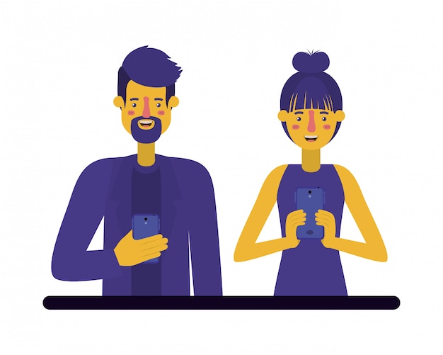 Premium Vector | Young couple using smartphone