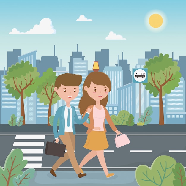 Free Vector | Young Couple Walking In The Street Characters