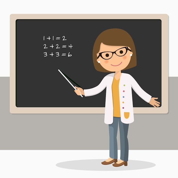 Premium Vector | Young female teacher on math lesson