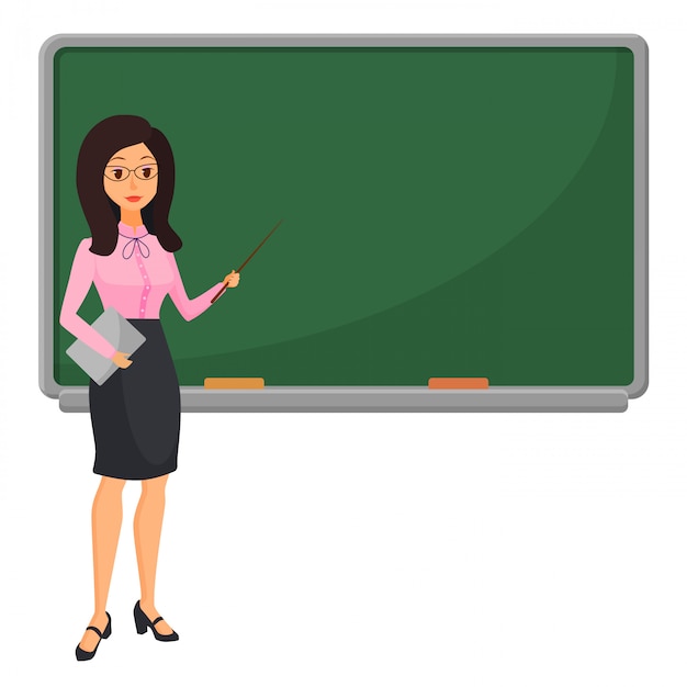 Premium Vector | Young female teacher near blackboard ...