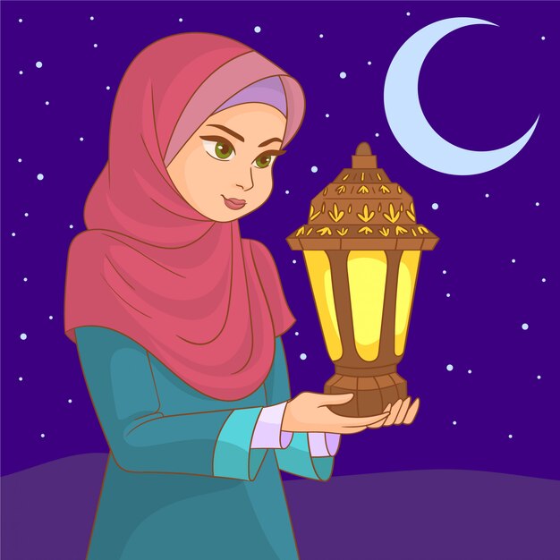 Young Girl Celebrating Ramadan Vector Premium Download