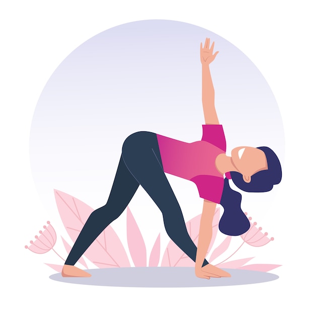 Premium Vector | A young and happy girl practices yoga and meditates ...