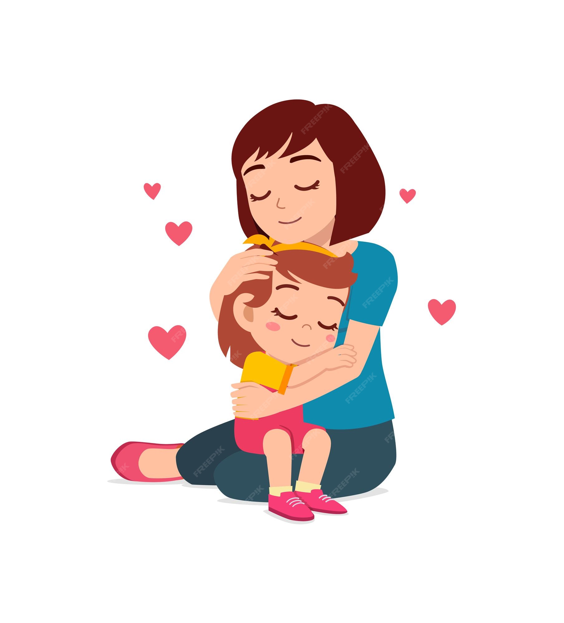 Premium Vector | Young happy mother hug cute little girl