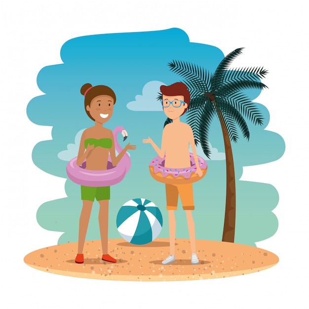 Premium Vector | Young interracial couple on the summer beach