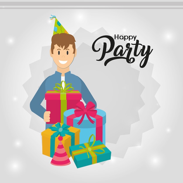 Download Young man in birthday party cartoon concept Vector ...