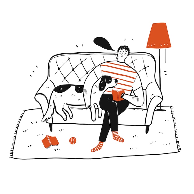 The young man and the dog sleep | Premium Vector