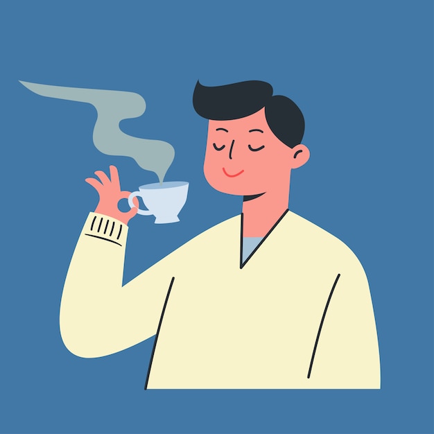 Premium Vector | Young man is holding a cup of tea. hot coffee in winter,  vector illustration.