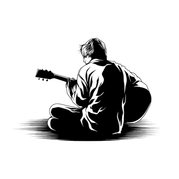 Premium Vector Young man playing guitar illustration