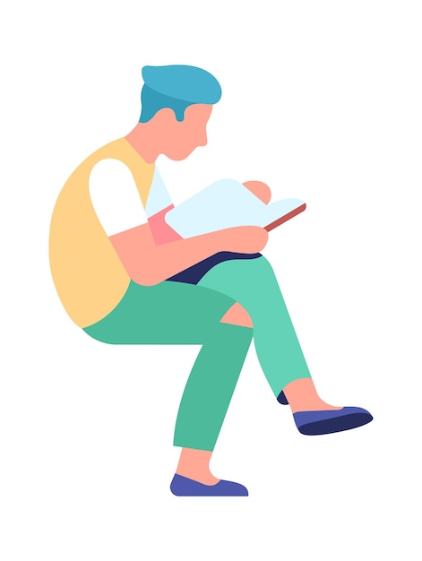 Premium Vector | Young man reading book. guy prepare for exam. paper ...