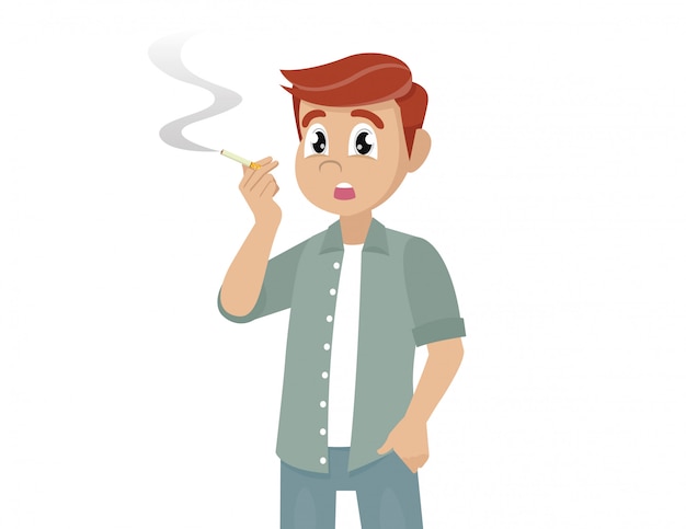 Premium Vector | Young man smoking a cigarette illustration