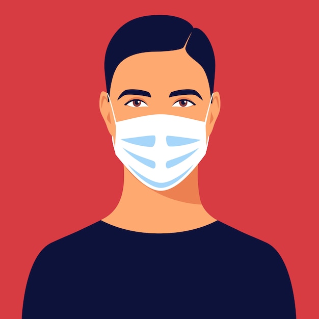 Premium Vector | Young man wears medical mask. avatar male portrait ...