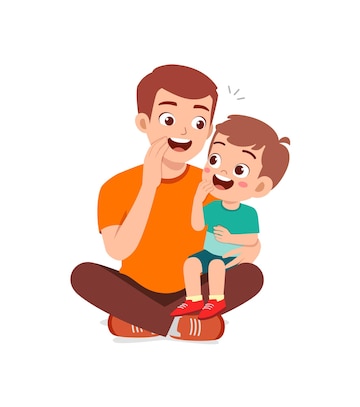 Premium Vector | Young man whisper secret to cute little boy