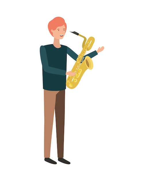 Premium Vector | Young man with saxophone character