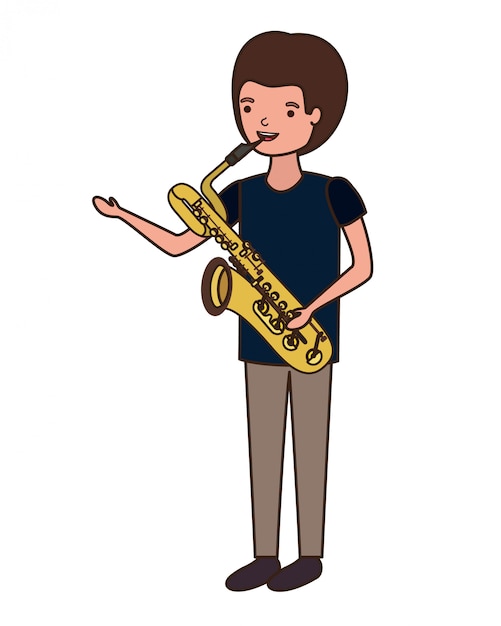 Premium Vector | Young man with saxophone character