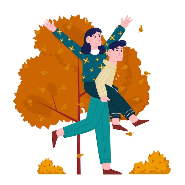 Premium Vector | Young Man And Woman Together In Autumn Park