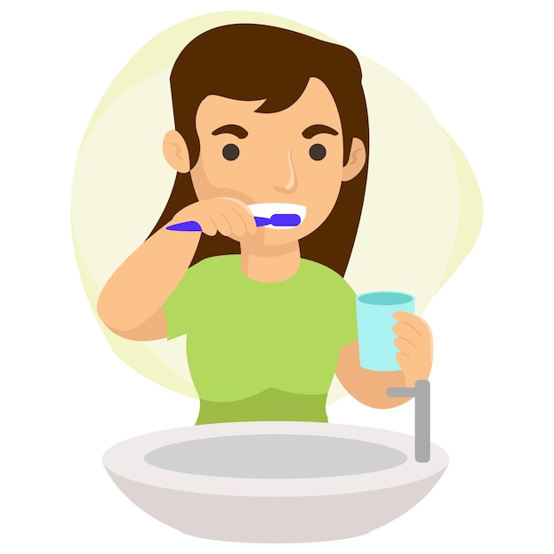 Premium Vector | A young mother is brushing her teeth every time she ...