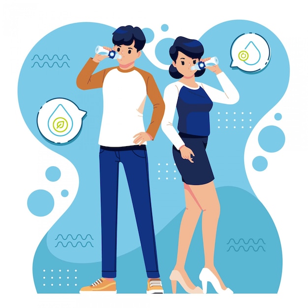 Premium Vector Young People Drinking Water Illustration