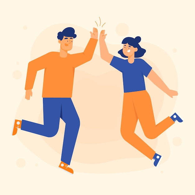 Young People Giving High Five Illustrations Set Free Vector 