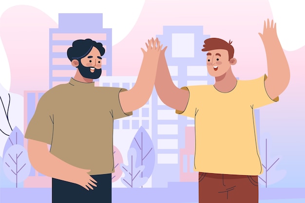 Young people giving high five Premium Vector