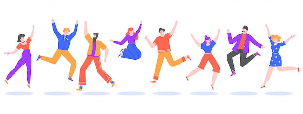 Premium Vector | Young people jump. jumping students, excited, smiling ...