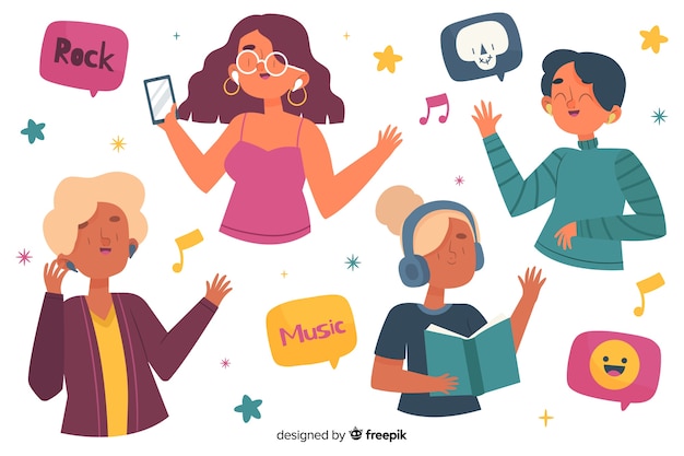 Free Vector | Young people listening to music