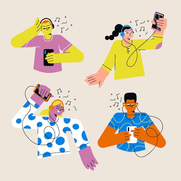 Young people listening to music Free Vector