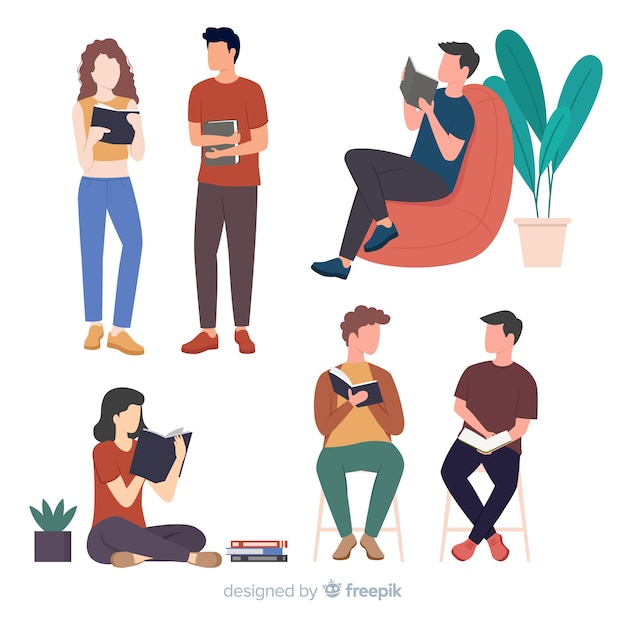 Free Vector | Young people reading a book