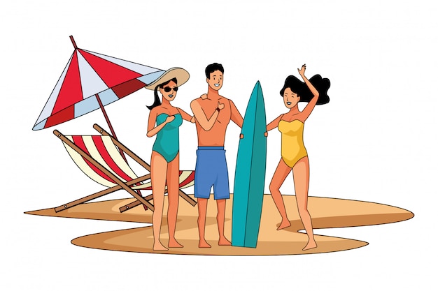 Young people and summer cartoons | Free Vector