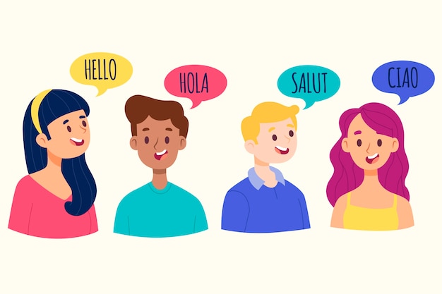 Young People Talking In Different Languages Collection Vector 