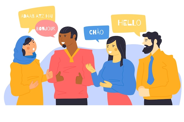 Free Vector | Young people talking in different languages illustrated