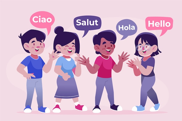 Young people talking in different languages illustration collection ...