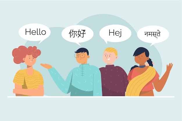 Free Vector | Young people talking in different languages pack