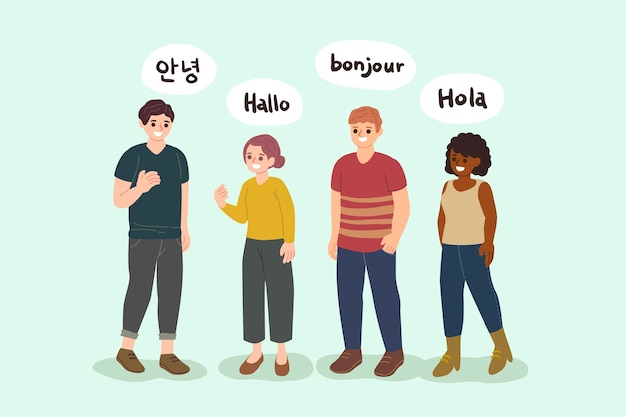 Free Vector | Young people talking in different languages set