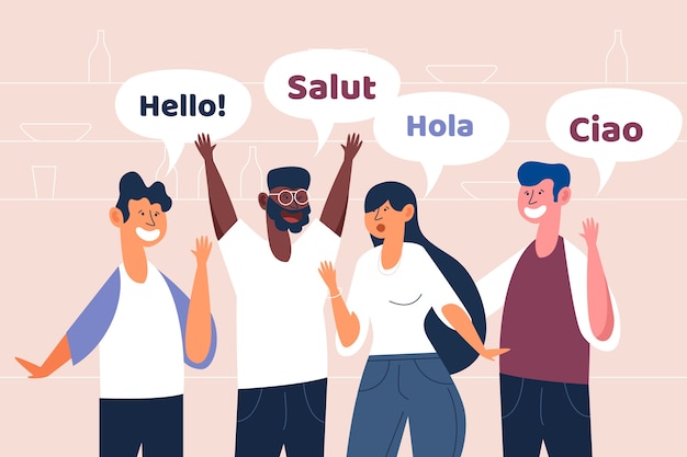 Free Vector | Young people talking in different languages set