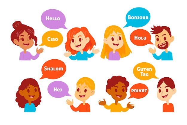 Young people talking in different languages Vector | Free Download