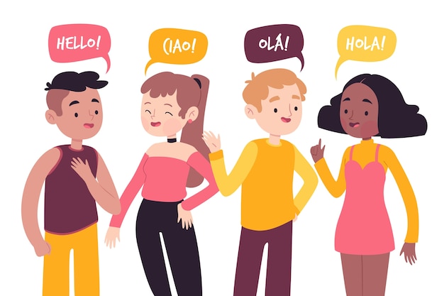 Young people talking in different languages Vector | Free Download