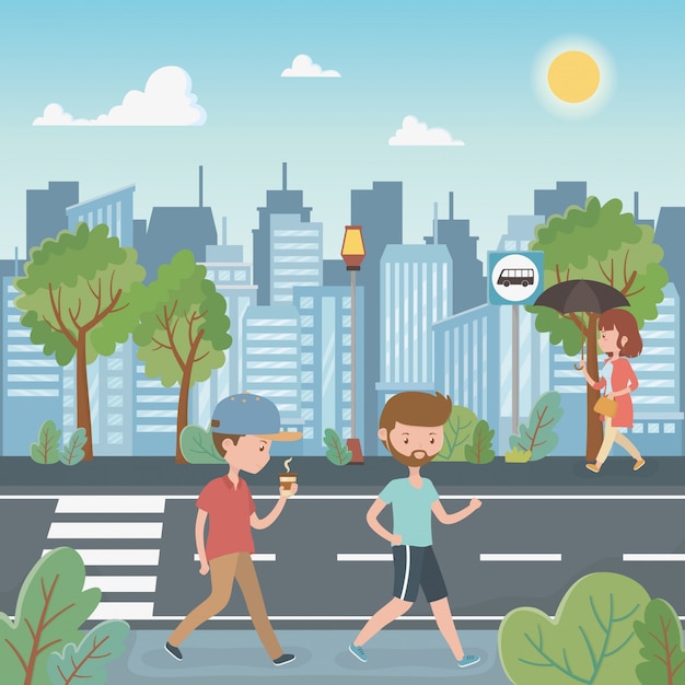 Young people walking in the street characters Vector Free Download