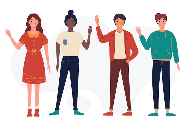 Download Young people waving hand collection Vector | Free Download