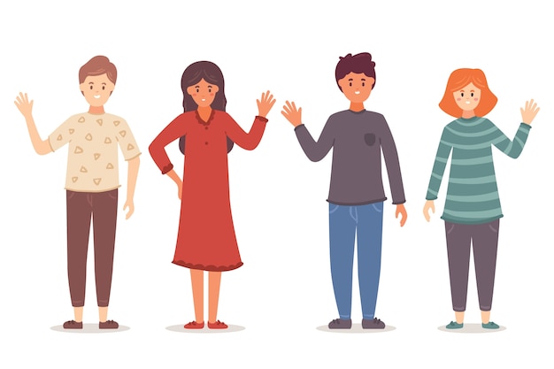 Free Vector | Young people waving hand illustration