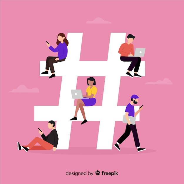 Young people with hashtag symbol Free Vector