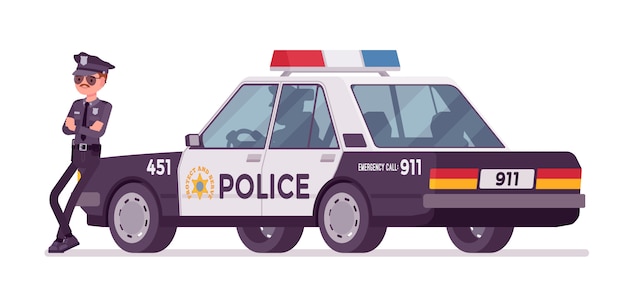 Download Free Young Policeman Standing Near Car Banner Premium Vector Use our free logo maker to create a logo and build your brand. Put your logo on business cards, promotional products, or your website for brand visibility.