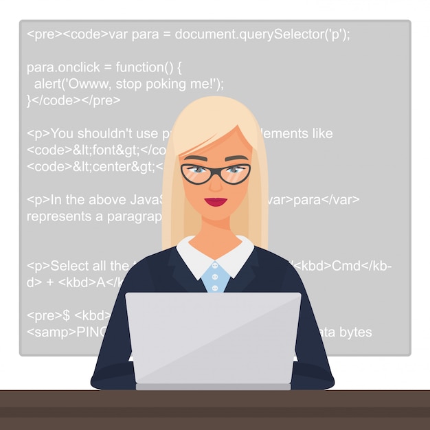 Premium Vector | Young pretty beautiful blond lady black programmer