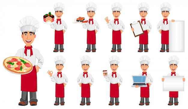 Premium Vector Young Professional Chef In Uniform And Cook Hat