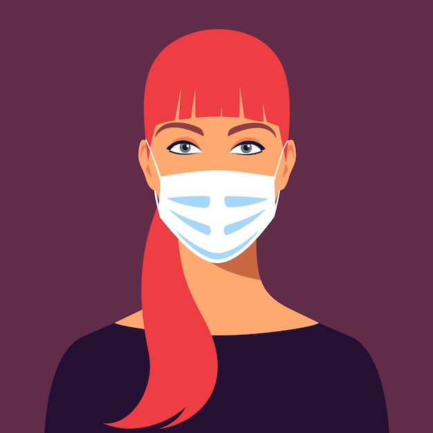 Premium Vector | Young redhair woman wears medical mask. avatar female ...